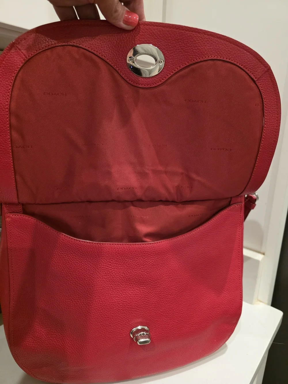 Coach Red Turnlock Hobo  # 36862 2 Way Carry